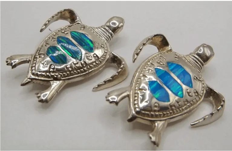 Kemp Ridley Sterling Silver Opal Inlay Turtle Pin