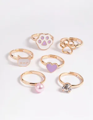 Kids Purple Cat Paw Ring 6-Pack