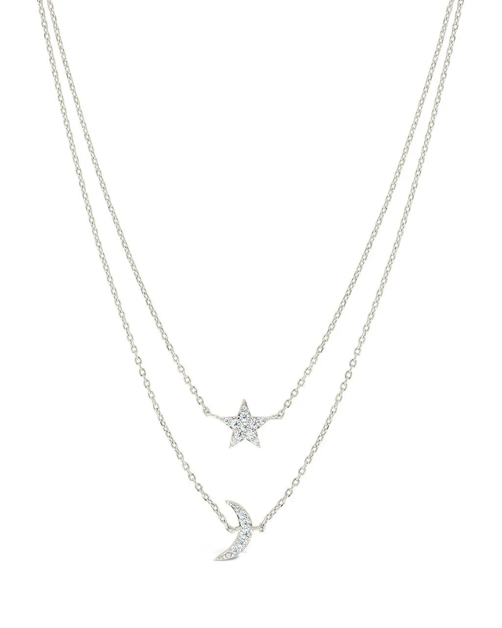 Layered CZ Crescent & Star Necklace