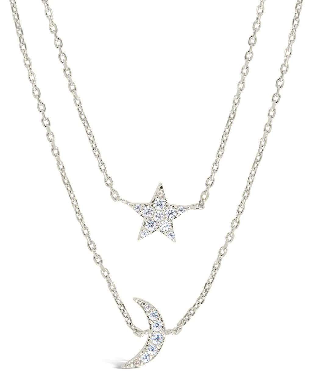Layered CZ Crescent & Star Necklace