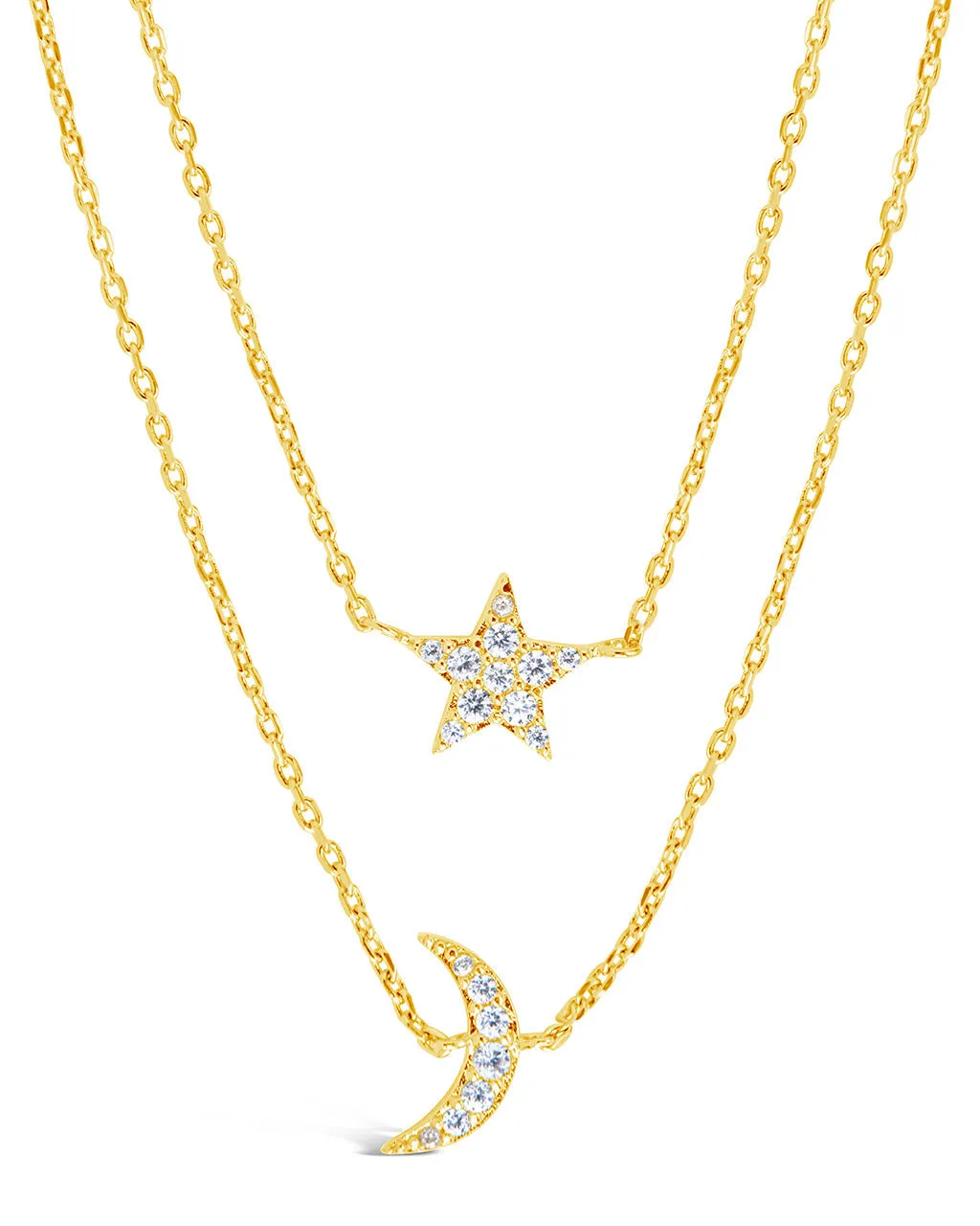 Layered CZ Crescent & Star Necklace