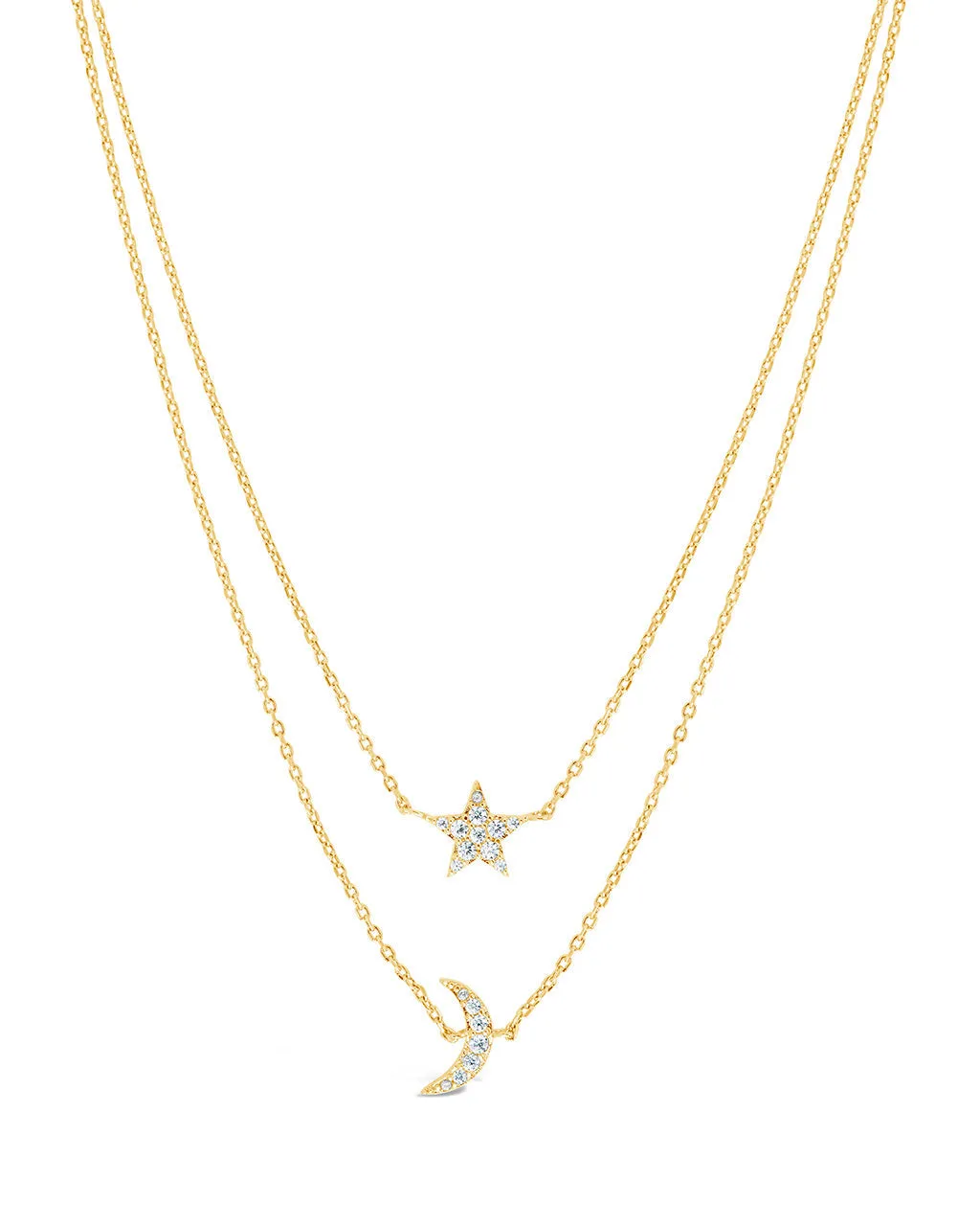 Layered CZ Crescent & Star Necklace