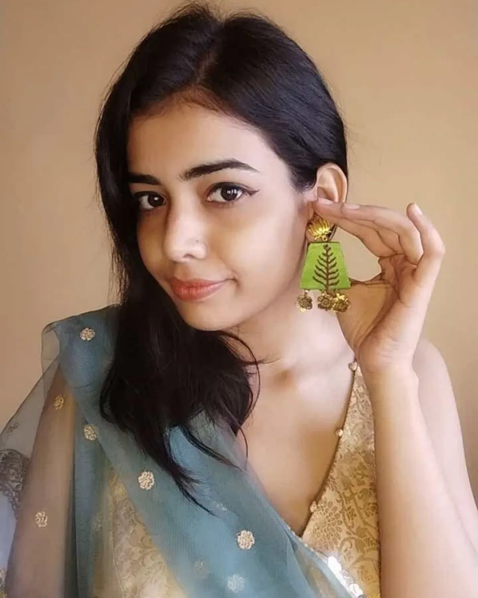 Light Green Leaf Pattern Golden Charm Earrings