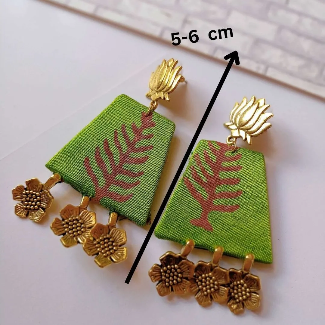 Light Green Leaf Pattern Golden Charm Earrings