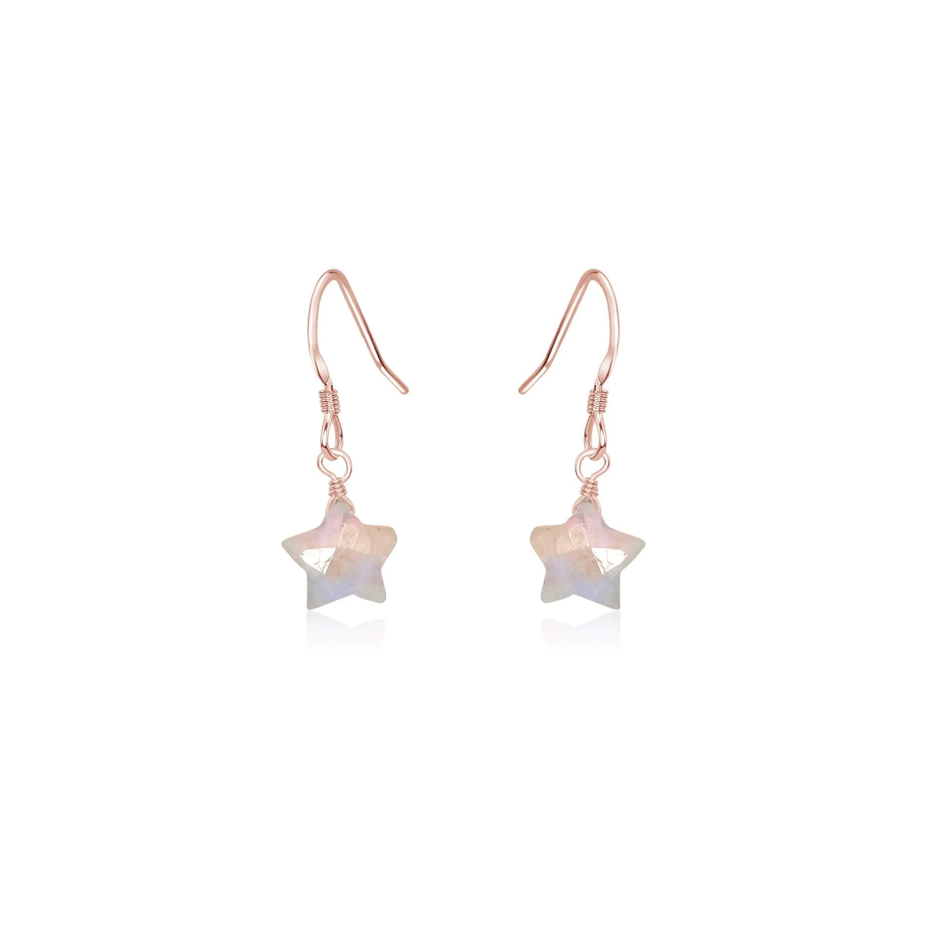 Little Rainbow Moonstone Crystal Star Dangle Drop Earrings