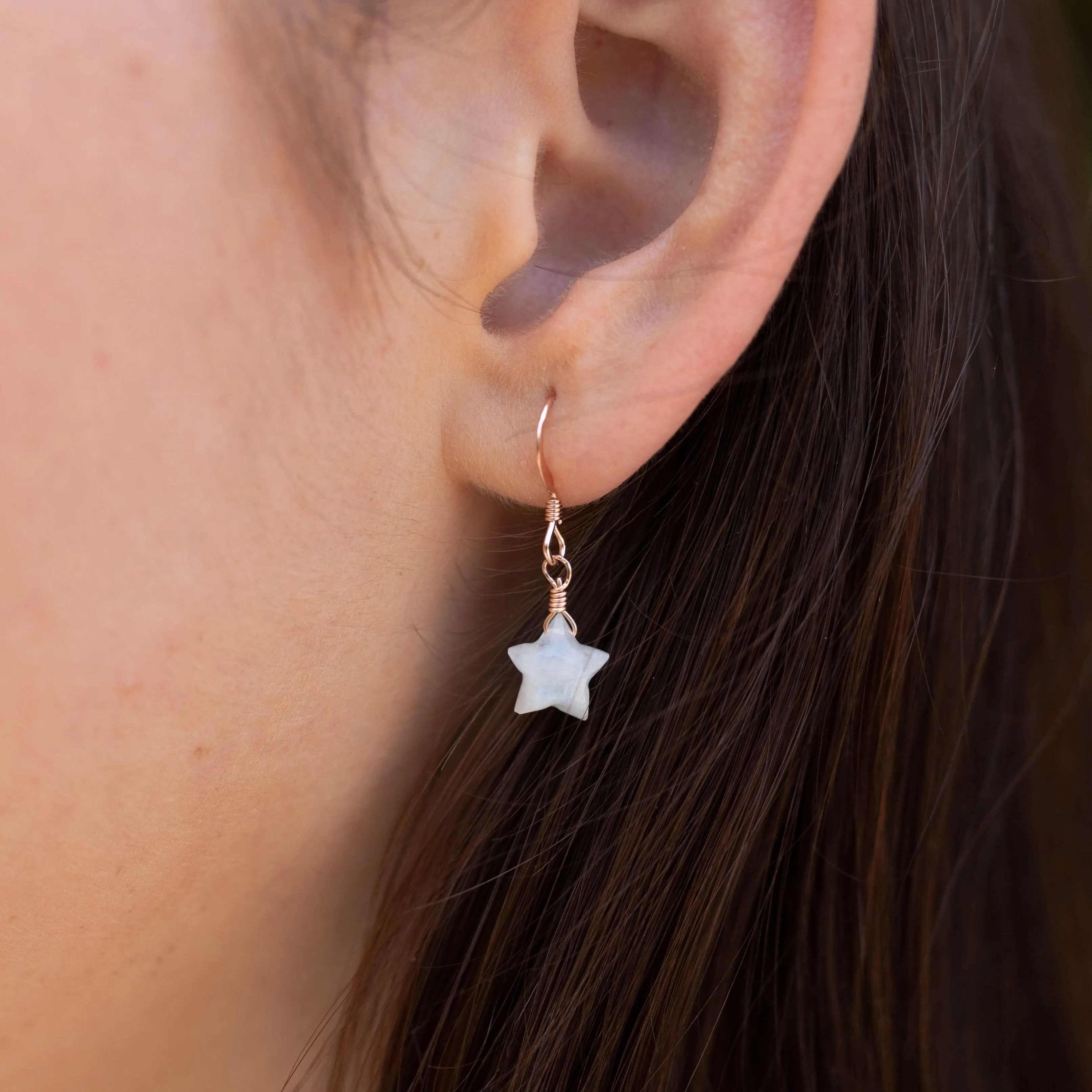 Little Rainbow Moonstone Crystal Star Dangle Drop Earrings
