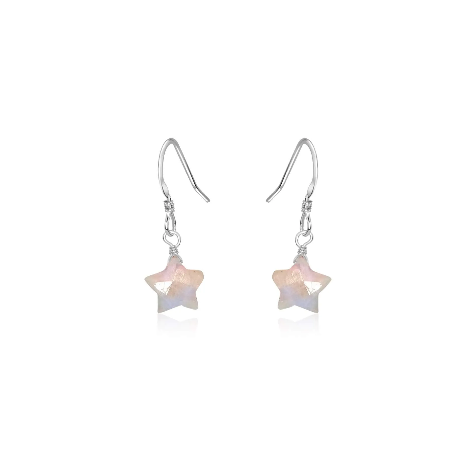 Little Rainbow Moonstone Crystal Star Dangle Drop Earrings