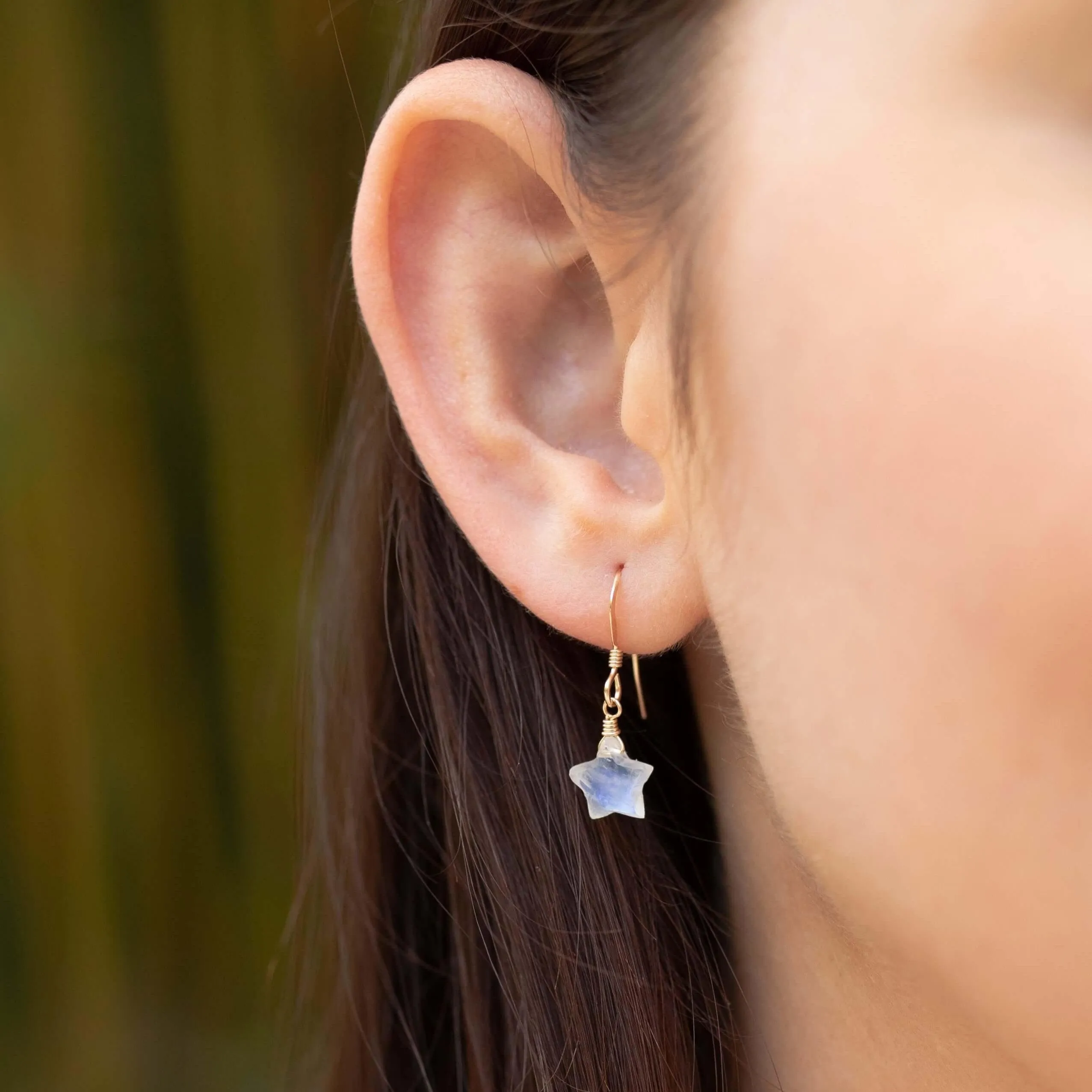 Little Rainbow Moonstone Crystal Star Dangle Drop Earrings