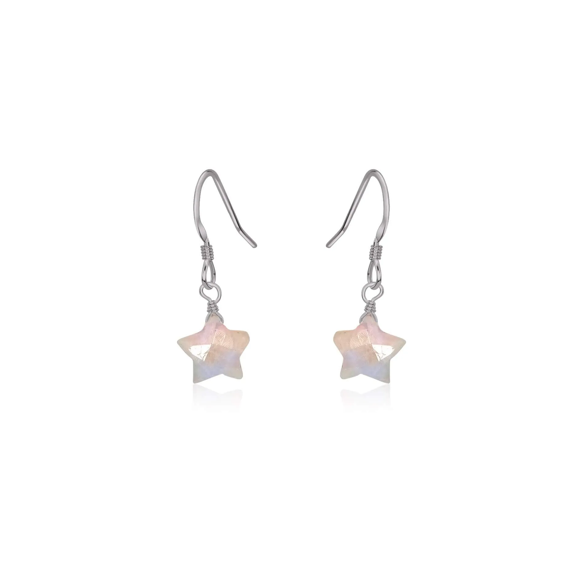Little Rainbow Moonstone Crystal Star Dangle Drop Earrings