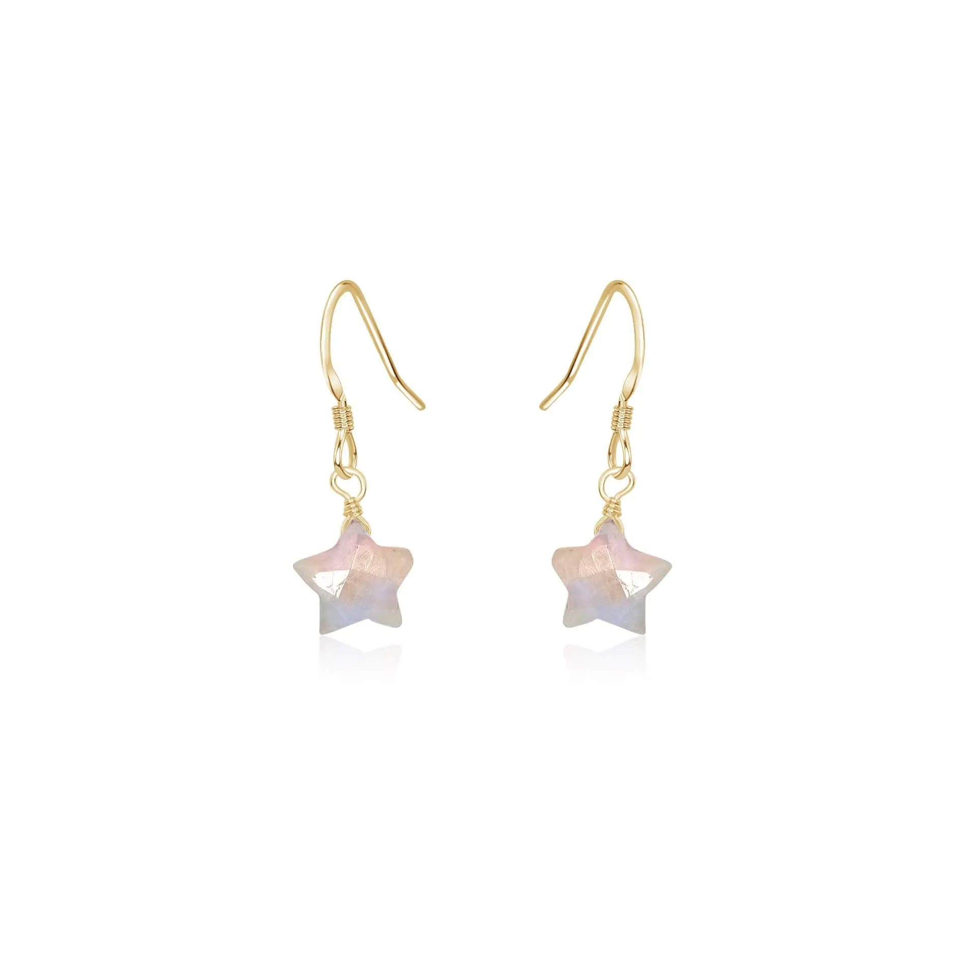 Little Rainbow Moonstone Crystal Star Dangle Drop Earrings