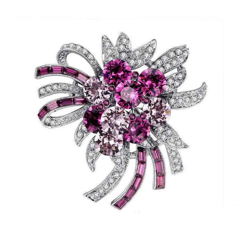 Luxury Purple Crystal Mosaic Violet Brooch Flower For Women