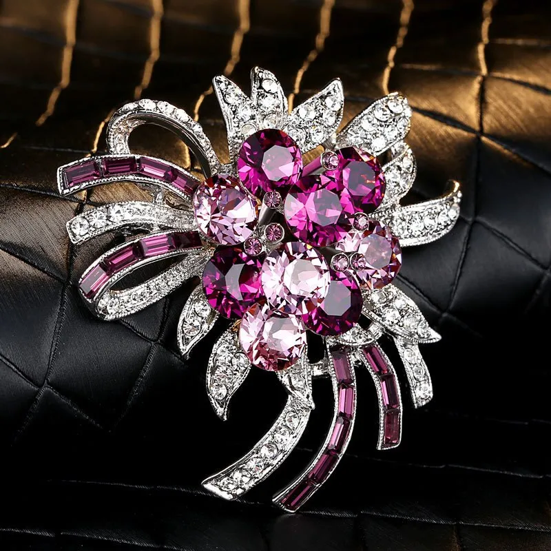 Luxury Purple Crystal Mosaic Violet Brooch Flower For Women