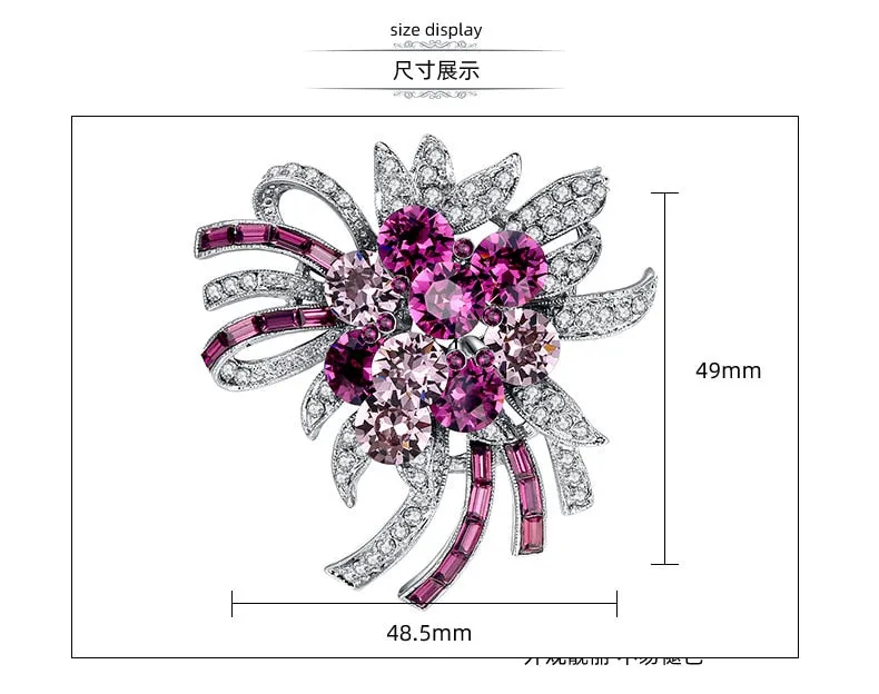 Luxury Purple Crystal Mosaic Violet Brooch Flower For Women
