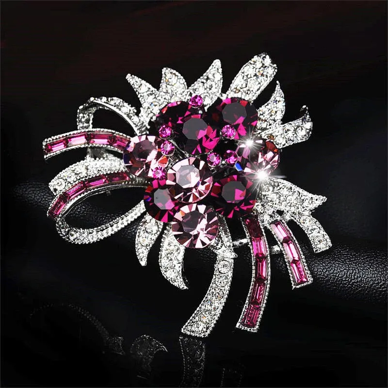 Luxury Purple Crystal Mosaic Violet Brooch Flower For Women