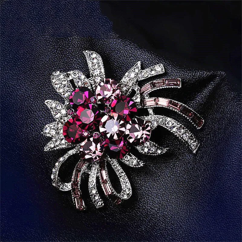 Luxury Purple Crystal Mosaic Violet Brooch Flower For Women