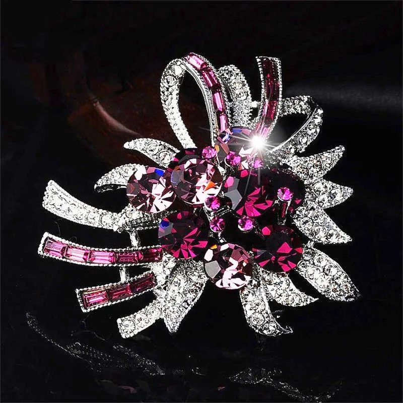 Luxury Purple Crystal Mosaic Violet Brooch Flower For Women