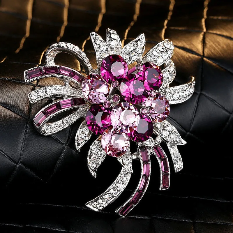 Luxury Purple Crystal Mosaic Violet Brooch Flower For Women
