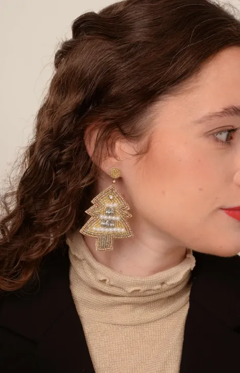 Metallic Statement Christmas Tree Earrings