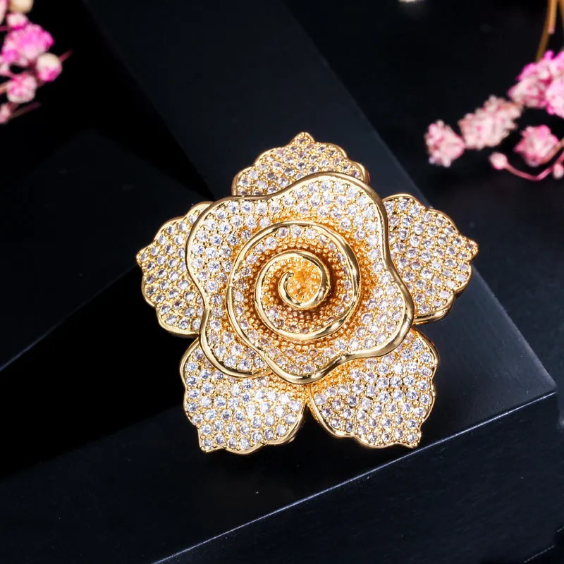 Micro Pave Cubic Zirconia Large Flower Shape Brooches Jewelry
