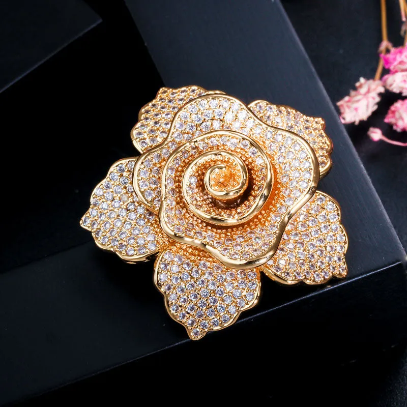 Micro Pave Cubic Zirconia Large Flower Shape Brooches Jewelry