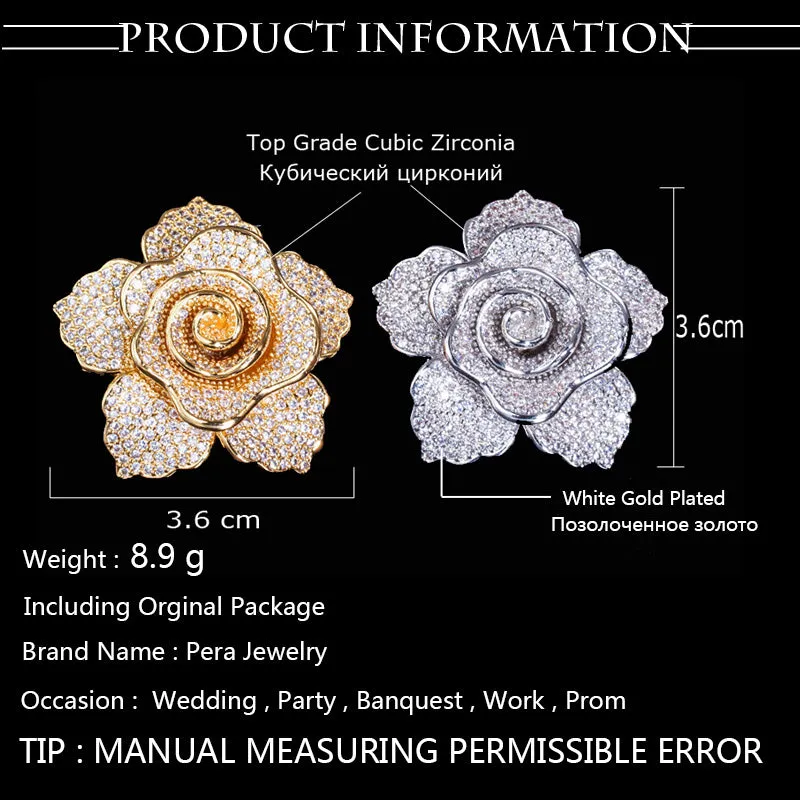 Micro Pave Cubic Zirconia Large Flower Shape Brooches Jewelry