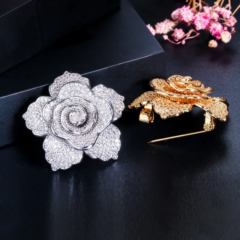 Micro Pave Cubic Zirconia Large Flower Shape Brooches Jewelry