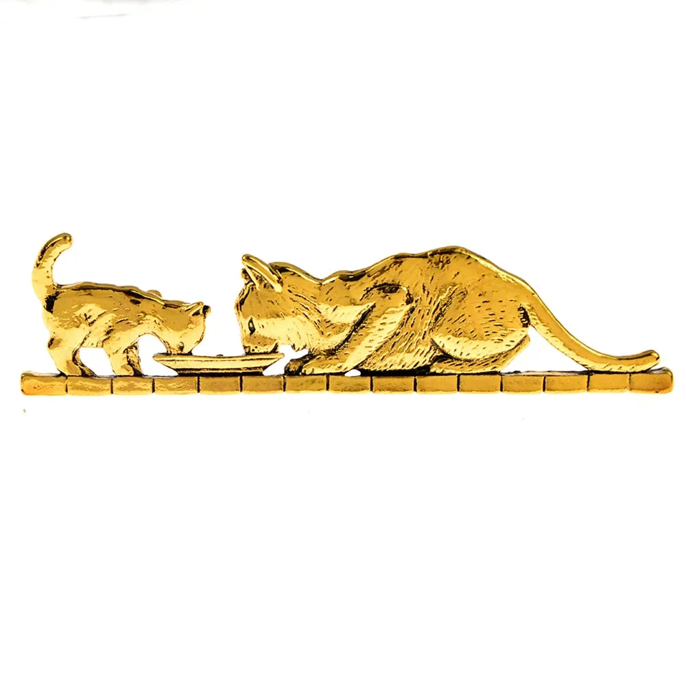 Mom And Kid Cat Brooch Vintage Cute Animal Pin Eating Food Kitty Jewelry