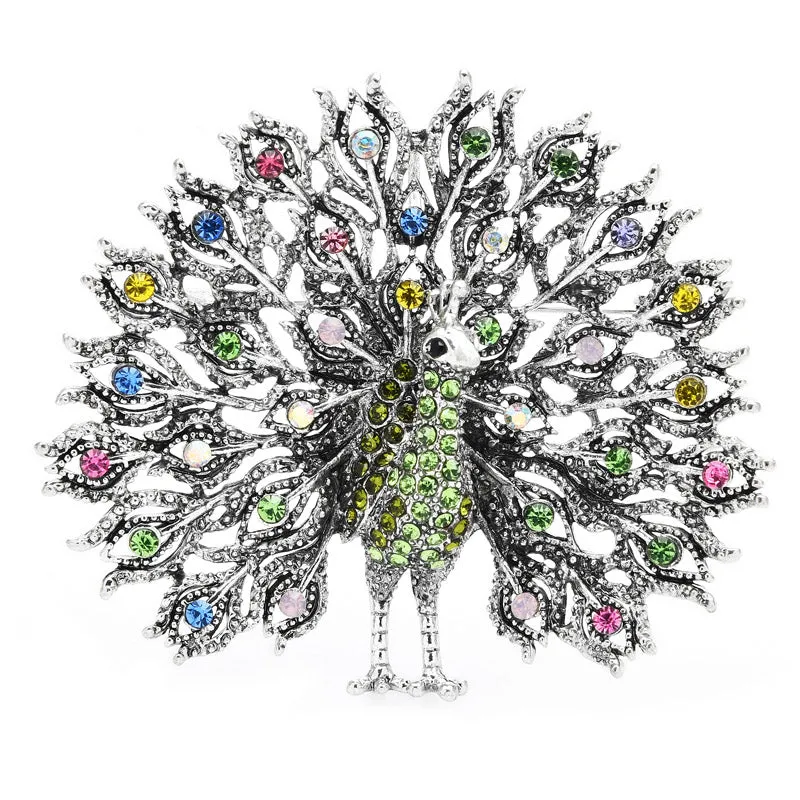 Mulitcolor Big Sparkling Peacock Brooches Pins For Women
