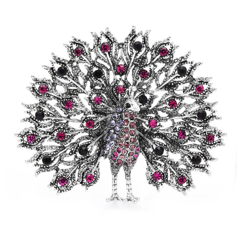 Mulitcolor Big Sparkling Peacock Brooches Pins For Women