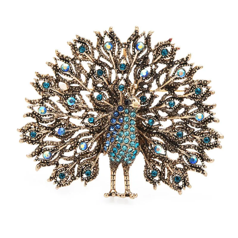 Mulitcolor Big Sparkling Peacock Brooches Pins For Women