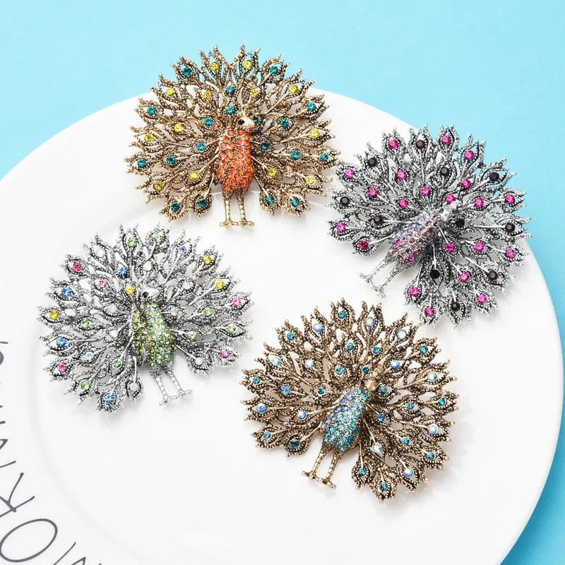Mulitcolor Big Sparkling Peacock Brooches Pins For Women