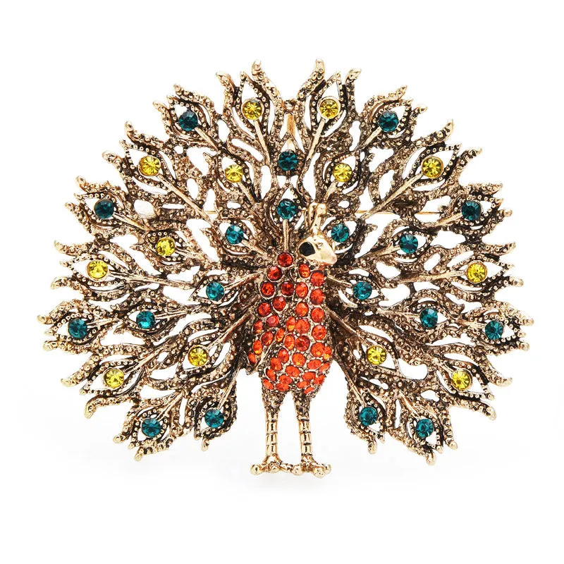 Mulitcolor Big Sparkling Peacock Brooches Pins For Women