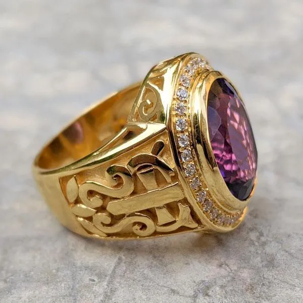 Natural Amethyst Diamond Gold Cross Bishop Ring