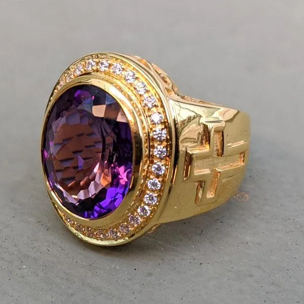 Natural Amethyst Diamond Gold Cross Bishop Ring