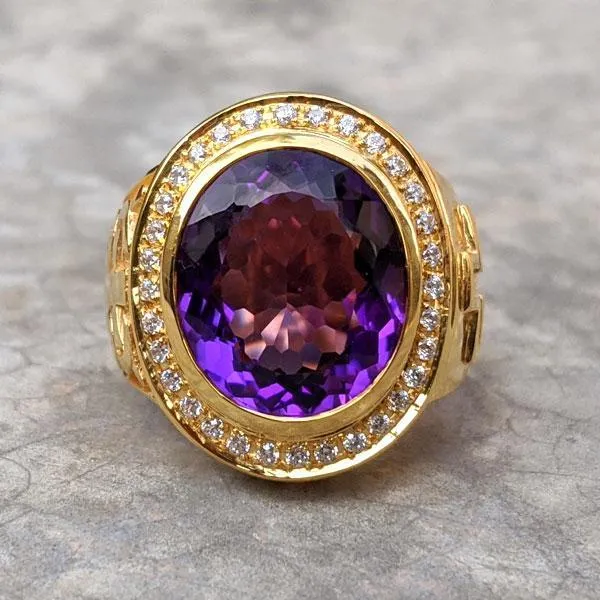 Natural Amethyst Diamond Gold Cross Bishop Ring