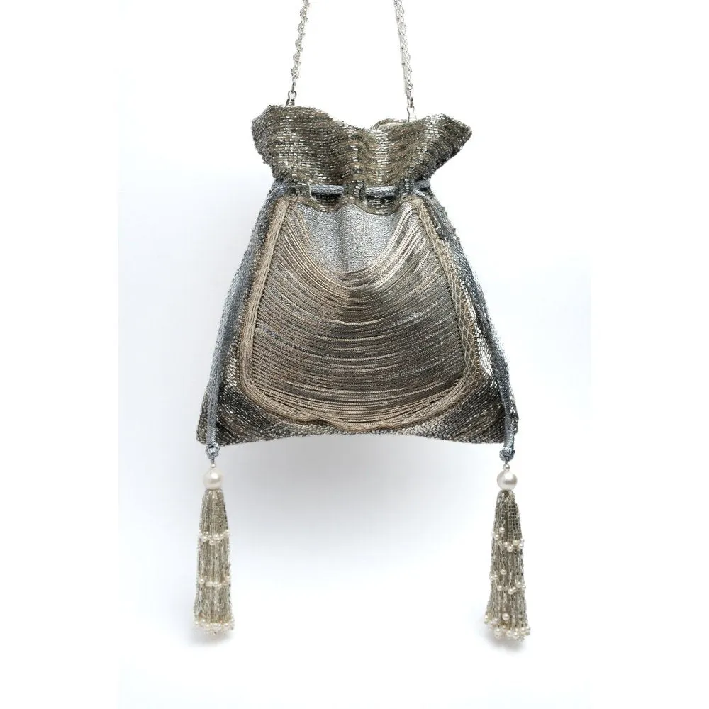 Nayaab by Sonia Women Hinted Pewter Silver Potli