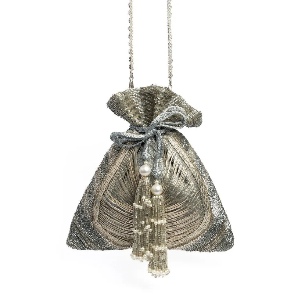 Nayaab by Sonia Women Hinted Pewter Silver Potli