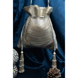 Nayaab by Sonia Women Hinted Pewter Silver Potli