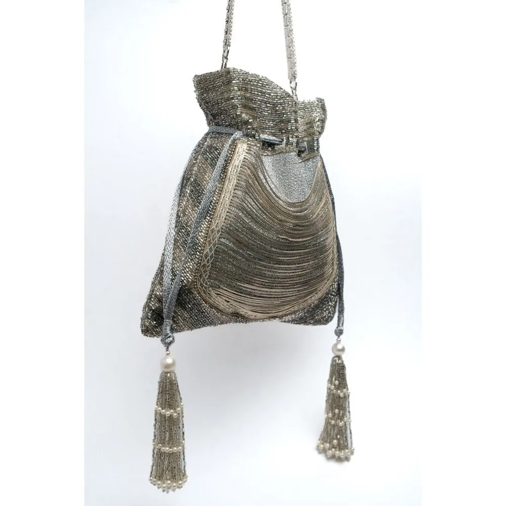 Nayaab by Sonia Women Hinted Pewter Silver Potli