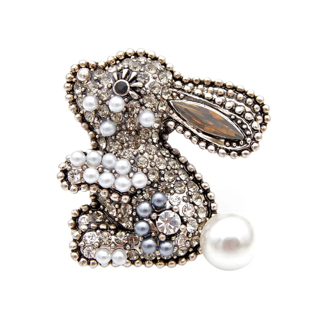 New Arrival 2 Colors Choose Rhinestone Rabbit Brooches For Women