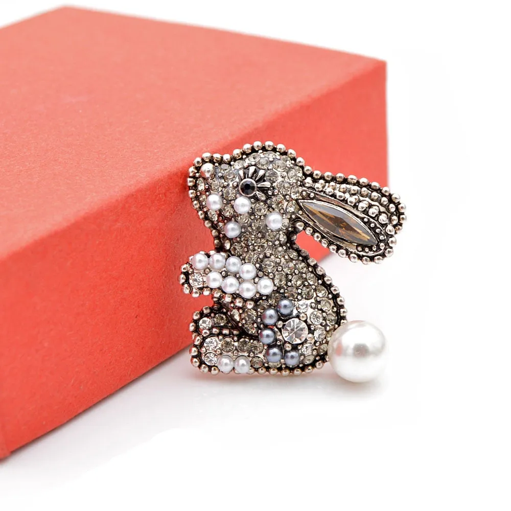 New Arrival 2 Colors Choose Rhinestone Rabbit Brooches For Women