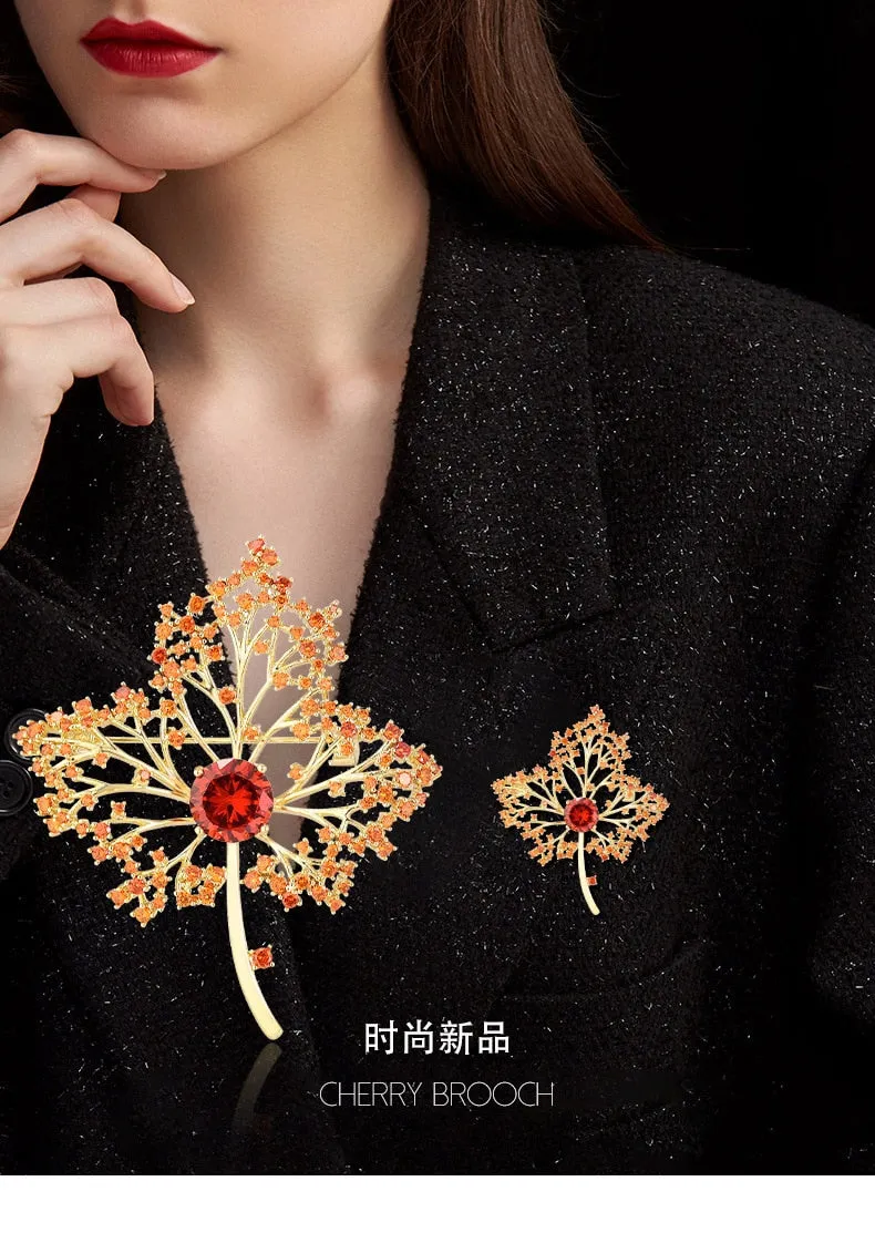 New Orange Maple Leaf Suit Coat Brooch Hollow Maple Leaf Pin Brooch
