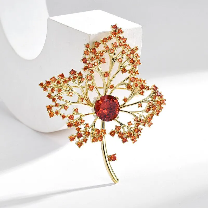 New Orange Maple Leaf Suit Coat Brooch Hollow Maple Leaf Pin Brooch