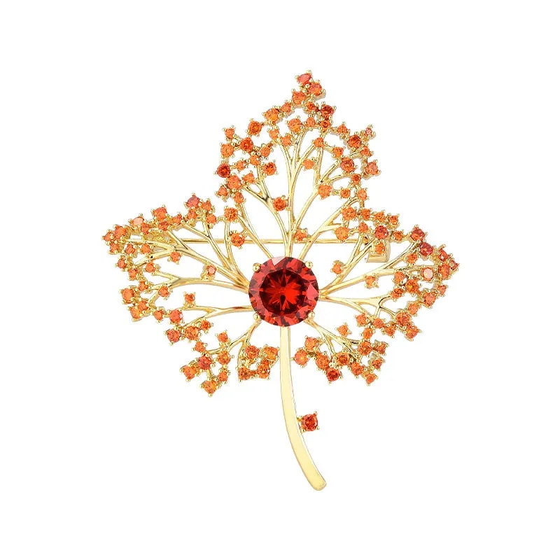 New Orange Maple Leaf Suit Coat Brooch Hollow Maple Leaf Pin Brooch