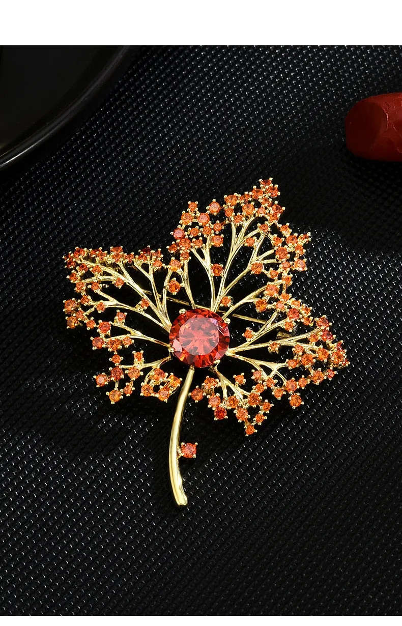 New Orange Maple Leaf Suit Coat Brooch Hollow Maple Leaf Pin Brooch