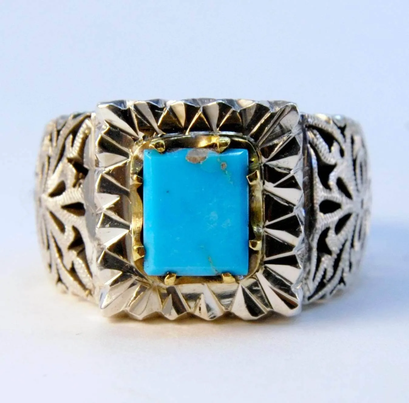 Persian Turquoise Sterling Silver Ring | US Size 11.5