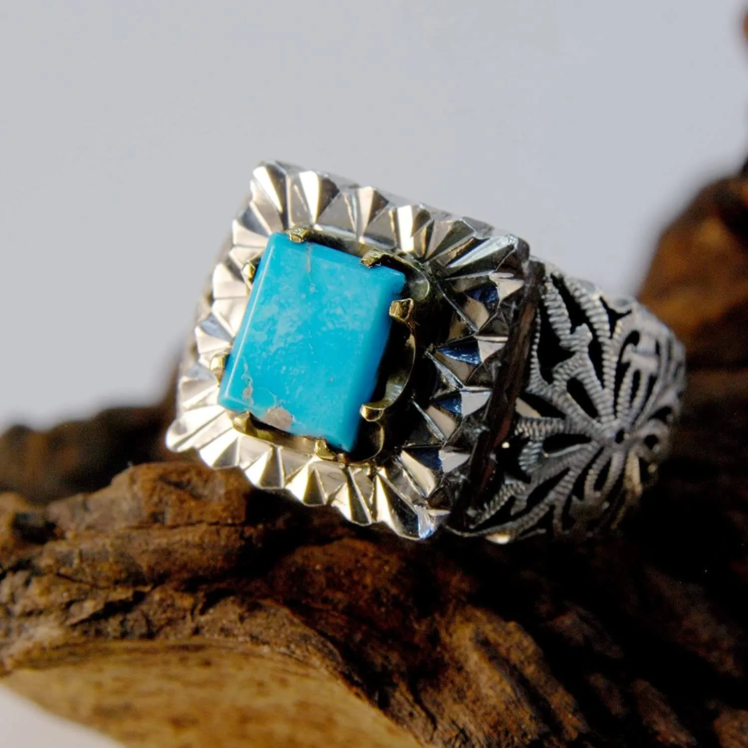 Persian Turquoise Sterling Silver Ring | US Size 11.5