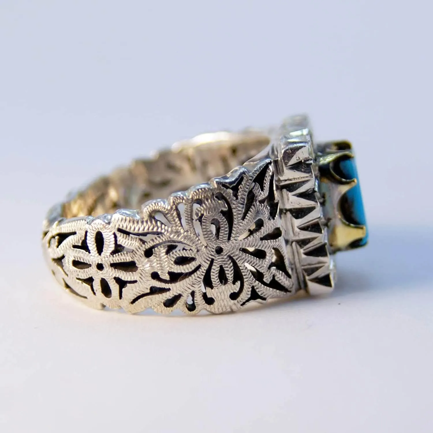 Persian Turquoise Sterling Silver Ring | US Size 11.5