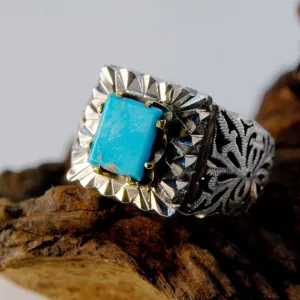 Persian Turquoise Sterling Silver Ring | US Size 11.5
