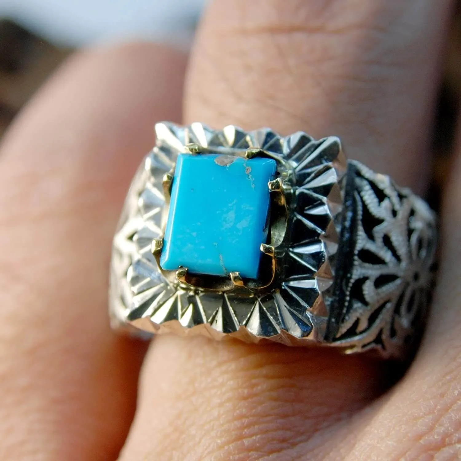Persian Turquoise Sterling Silver Ring | US Size 11.5